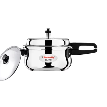 Butterfly Cute Stainless Steel Induction Base Outer Lid Pressure Cooker with Glass Lid (Silver, 2 Ltrs)
