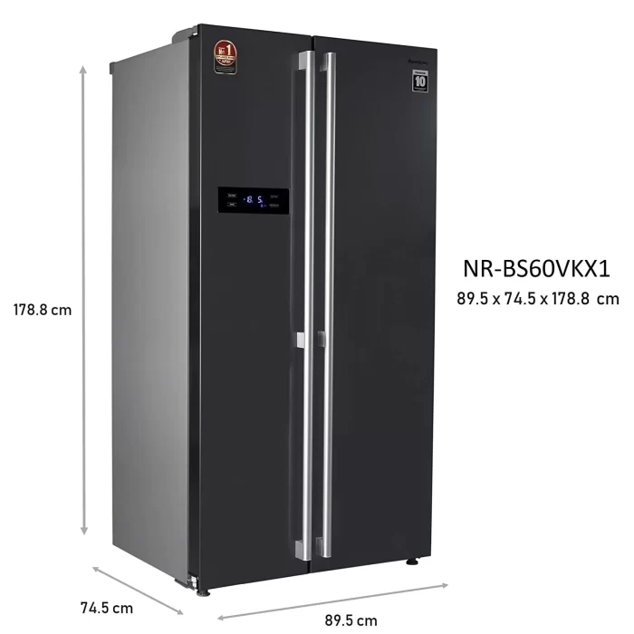Panasonic 592 L Wifi Inverter Frost-Free Side by Side Refrigerator (NR-BS62GKX1, Black, Premium Glass Finish) - Image 3