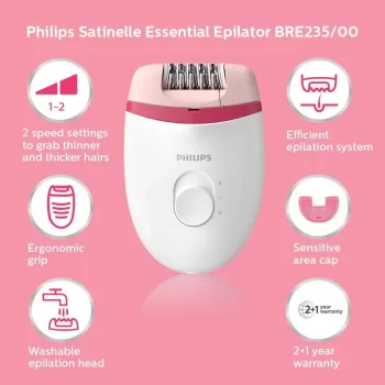 Philips BRE235/00 Corded Compact Epilator (White and Pink) for gentle hair removal at home - Image 8
