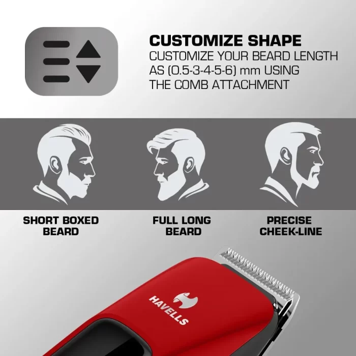 Havells BT5111C Cordless Beard Trimmer with Comb (Black & Red) - Image 4