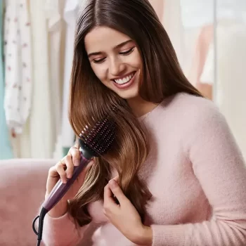 PHILIPS BHH730/00 (Dark Wine Color) Naturally Heated, Silk Protect technology, Hair Straightener Brush - Image 3