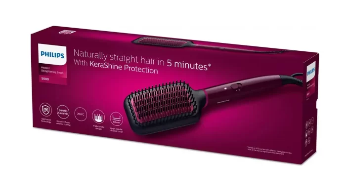 PHILIPS BHH730/00 (Dark Wine Color) Naturally Heated, Silk Protect technology, Hair Straightener Brush - Image 2