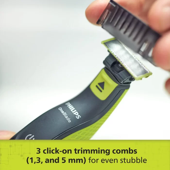 PHILIPS QP2525/10 Cordless OneBlade Hybrid Trimmer and Shaver with 3 Trimming Combs, Lime Green - Image 4