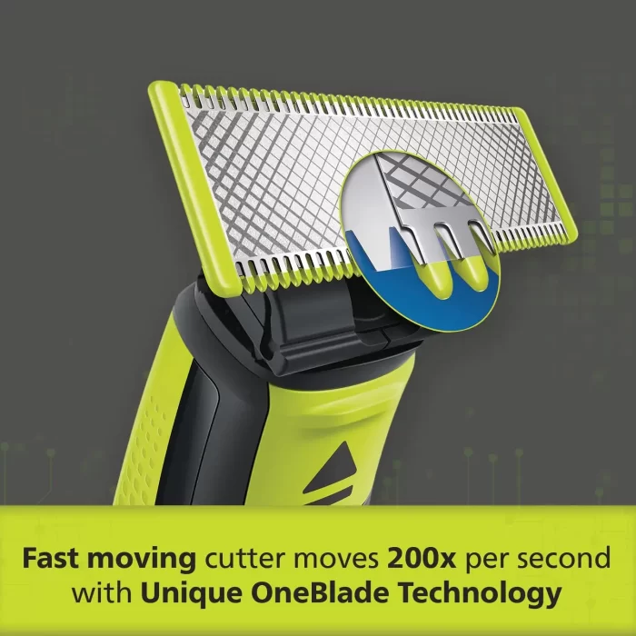 PHILIPS QP2525/10 Cordless OneBlade Hybrid Trimmer and Shaver with 3 Trimming Combs, Lime Green - Image 2