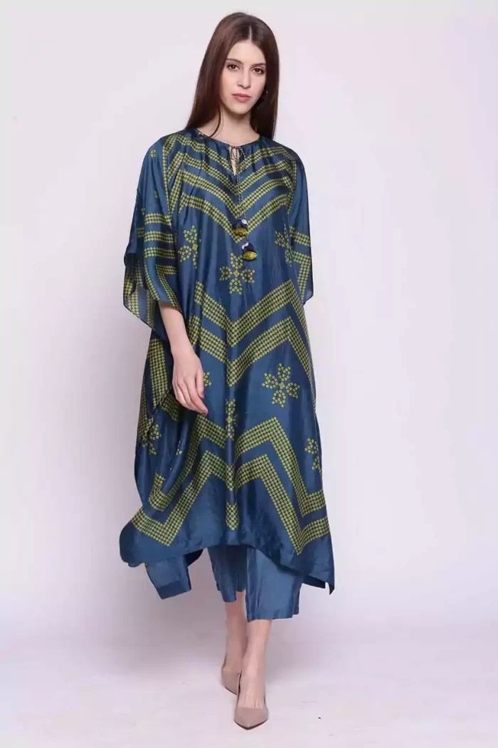 Women’s Stylish Western Kaftan Dress – Style Col138 , Length 46+inch Free Size Blue