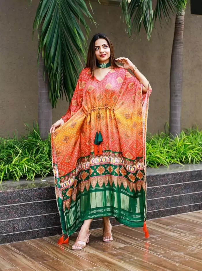 Women’s Stylish Western Kaftan Dress – Style Col142 , Length 46+inch Free Size