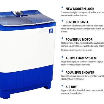 Panasonic 8 kg 5 Star Semi-Automatic Top Loading Washing Machine with Powerful Motor (NA-W80B5ARB, Blue, Active Foam System) - Image 6