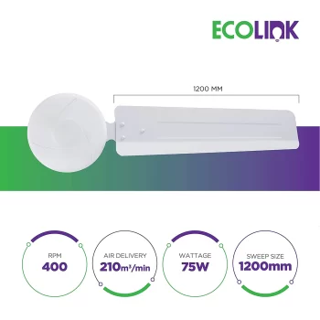 EcoLink Zoom High Speed Ceiling Fan - 1200MM ( White) - Copper From The House Of Philips Lighting - Image 3