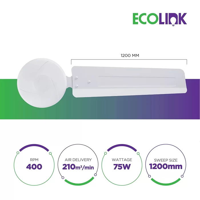 EcoLink Zoom High Speed Ceiling Fan - 1200MM ( White) - Copper From The House Of Philips Lighting - Image 3