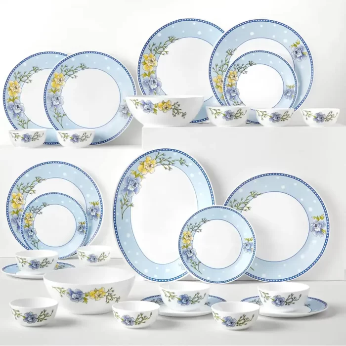 Larah by Borosil Kohinoor Blue Sapphire Opalware Dinner Set, Opal Glass Dinner Plates & Bowls, Crockery Set for Dining, 44 Pieces - Image 6