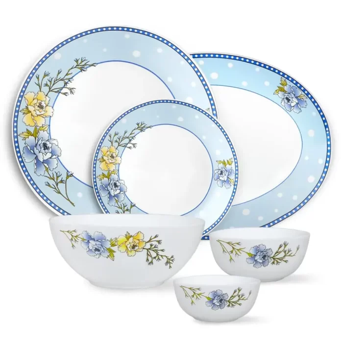 Larah by Borosil Kohinoor Blue Sapphire Opalware Dinner Set, Opal Glass Dinner Plates & Bowls, Crockery Set for Dining, 44 Pieces - Image 4