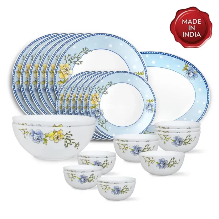 Larah by Borosil Kohinoor Blue Sapphire Opalware Dinner Set, Opal Glass Dinner Plates & Bowls, Crockery Set for Dining, 44 Pieces - Image 2