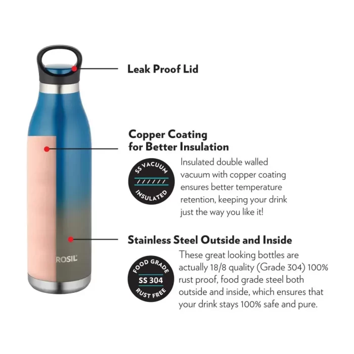 Borosil Stainless Steel Hydra Colour Crush - Vacuum Insulated Flask Water Bottle, 700 ML, Violet - Image 4