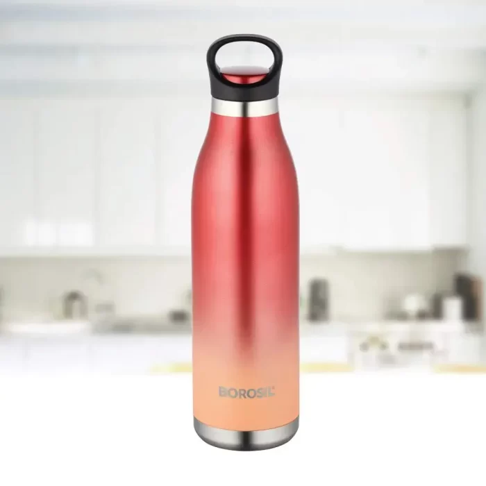Borosil Stainless Steel Hydra Colour Crush - Vacuum Insulated Flask Water Bottle, 700 ML, Red