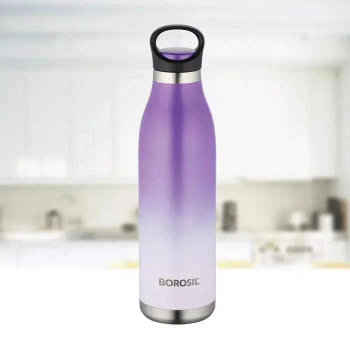 Borosil Stainless Steel Hydra Colour Crush - Vacuum Insulated Flask Water Bottle, 700 ML, Violet