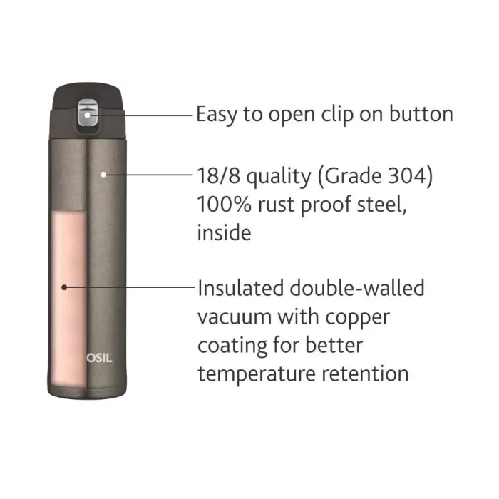 Borosil Stainless Steel Hydra Nova Vacuum Insulated Flask Water Bottle, 500 ml, Titanium - Image 4