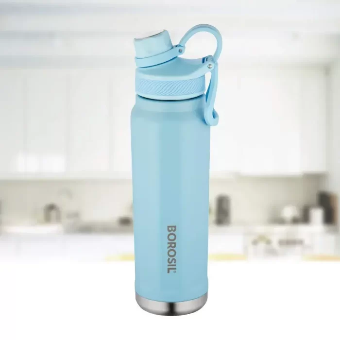 Borosil Stainless Steel Hydra SportSip - Vacuum Insulated Flask Water Bottle, 710 ML, Blue