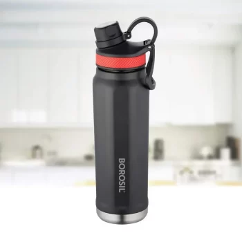 Borosil Stainless Steel Hydra SportSip - Vacuum Insulated Flask Water Bottle, 710 ML, Black