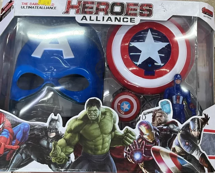 RIANZ Avengers 3 in 1 Gift-set 1 Disk Throwing Shield + 1 Mask + 1 Action Figure (CAPTAIN AMERICA)