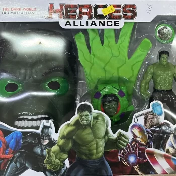 Avengers Hulk Set Of 4 (Glove, Disc Shooter, Mask, Hulk Figure) Free Target Board  (Green)