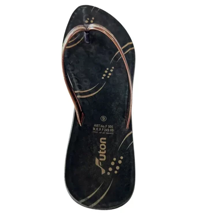 Futon Black Casual Chappal/Slippers for Women's - Fashion Sandal (Size 9)