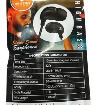 MS Star Ecco Series Stereo Sound Music Earphone with mic - 120 cm length - Image 2