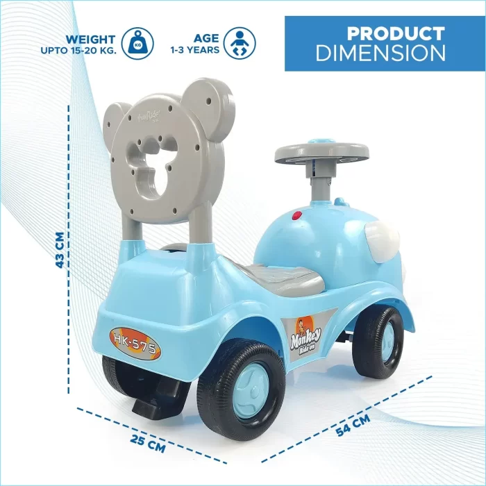 Dash Monkey Ride On for Kids, Baby Car, Ride On for Kids 2 Years+, Push Car for Baby with Backrest and Under Seat Storage Utility Box for Toys (Capacity 20kg | Blue) - Image 2