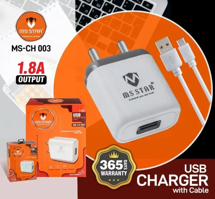 MS Star USB Mobile Travel Charger with Cable  - C Type Fast Charger - Image 2