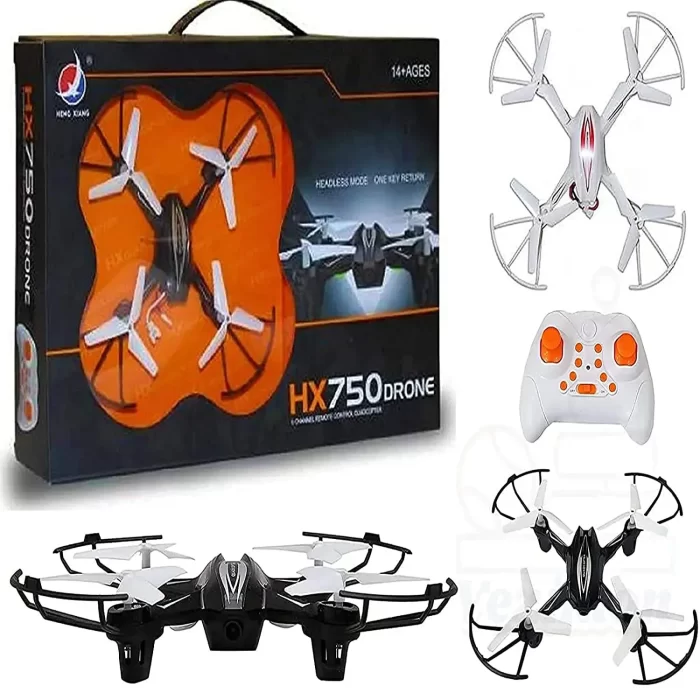 Planettoy Presents Drone HX-750 Flying Quadcopter with 6 Channel Remote Control and Altitude Hold Without Camera Headless Mode for Both Kids & Adults – Pack of 1 (Multicolor) One Key Return