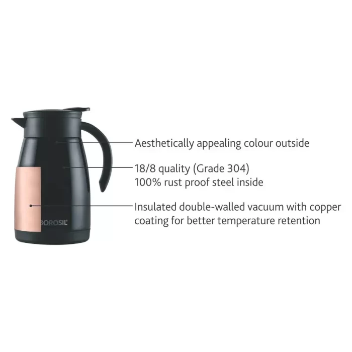 Borosil Stainless Steel Vacuum Insulated Teapot 750 ml ( Silver, Free Size) - Image 4