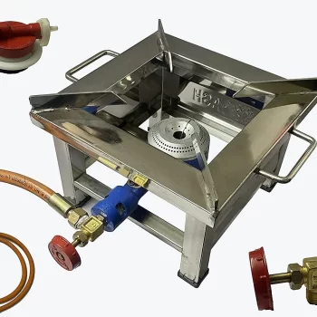 Helius Stainless Steel Single Burner Gas Bhatti Square (12 x 12 )  , 6 feet Hydraulic Gas Pipe, 1 Foot Gas Lighter, Gas Valve with Full Fittings - High Pressure Stove