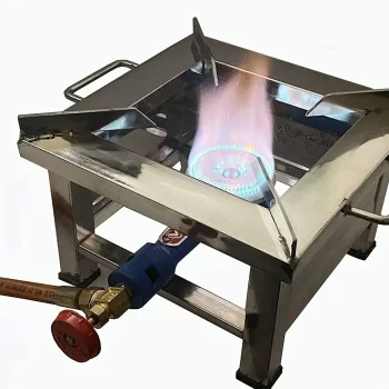 Helius Stainless Steel Single Burner Gas Bhatti Square (12 x 12 )  , 6 feet Hydraulic Gas Pipe, 1 Foot Gas Lighter, Gas Valve with Full Fittings - High Pressure Stove - Image 2