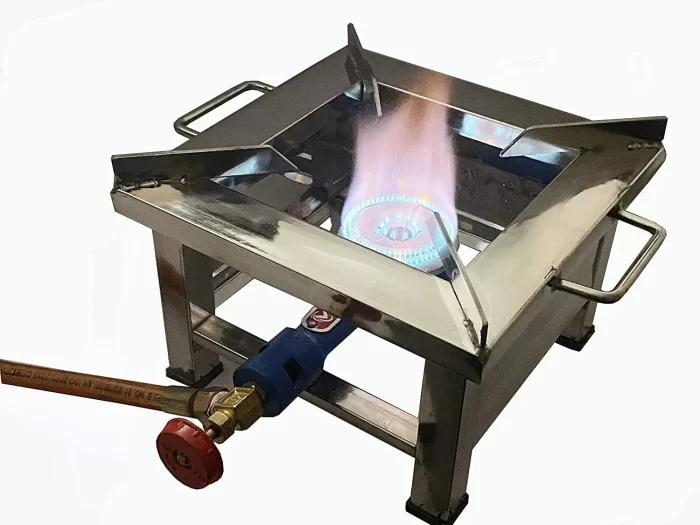 Helius Stainless Steel Single Burner Gas Bhatti Square (10 x 10 x 6)  , 6 feet Hydraulic Gas Pipe, 1 Foot Gas Lighter, Gas Valve with Full Fittings - High Pressure Stove - Image 2