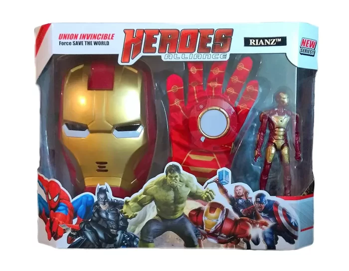 RIANZ Avengers Iron Man 3 In 1 Gift-Set - Vente Avengers 3 in 1 Gift-set 1 Glove + 1 Mask + 1 Action Figure (IRON MAN)
