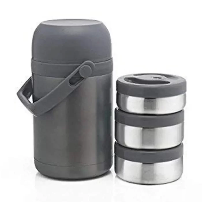 Borosil - Hot-N-Fresh Stainless Steel Insulated Lunch Box, Set of 3 (1pcs 350 ml + 2pcs 420 ml), Grey - Image 4