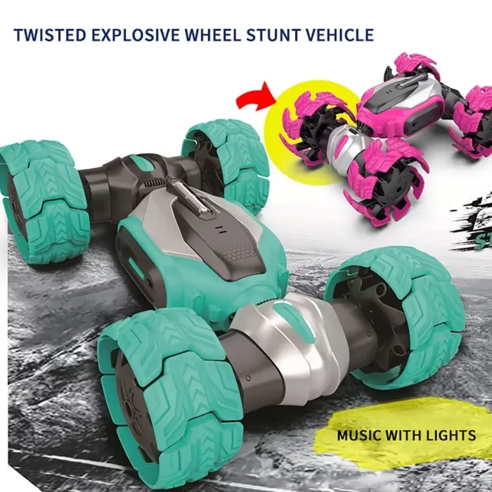 High Speed 360 Degree Rotating 2.4Ghz Remote Control Climbing Car 4WD Deformation RC Stunt Car with Music Dance Light Deformation Explosive Wheel Dual Sided Motion Twist Off Road Car Toys for Kids - Image 2