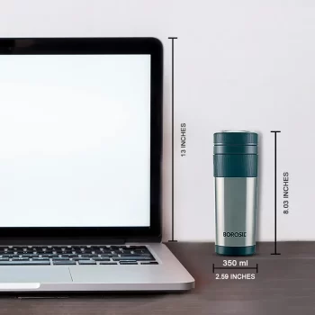 Borosil Hydra Travelmate Vacuum Insulated Tea & Coffee Stainless Steel Travel Mug, Spill Proof, Hot and Cold, 350 ml - Image 4