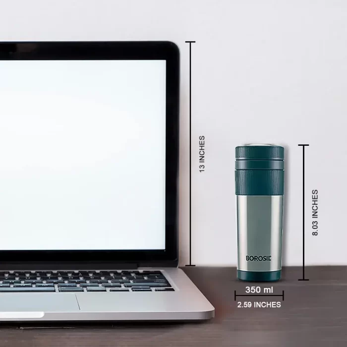 Borosil Hydra Travelmate Vacuum Insulated Tea & Coffee Stainless Steel Travel Mug, Spill Proof, Hot and Cold, 350 ml - Image 4