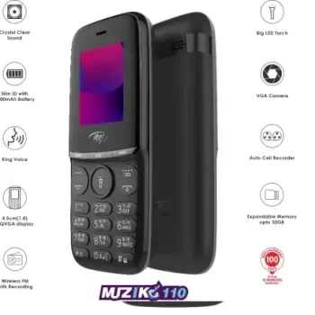 itel Muzik 110 (Black) 1900mAh Feature Mobile Phone - Image 2