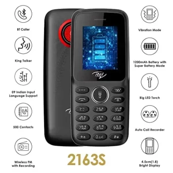 Itel it2163s (4.5cm, 1200mAh, BT Caller, Kingtalker, 12+1 Month Warranty on Device with 111 Days Replacement) 115x49.5x14.2mm (Black) Feature Mobile Phone - Image 2