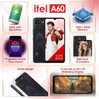Itel A60 (6.6 inch HD+ IPS Waterdrop Display | 5000mAh Battery | Fingerprint Sensor) Smart Phone - Image 5