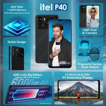 Itel P40 (6000mAh Battery with Fast Charging | 7GB RAM + 64GB ROM, Up to 4GB RAM with Memory Fusion | 13MP AI Dual Rear Camera) Smart Phone -Dreamy Blue - Image 4