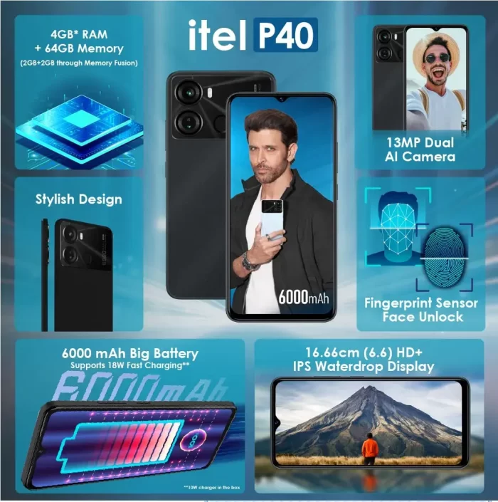 Itel P40 (6000mAh Battery with Fast Charging | 7GB RAM + 64GB ROM, Up to 4GB RAM with Memory Fusion | 13MP AI Dual Rear Camera) Smart Phone -Dreamy Blue - Image 4