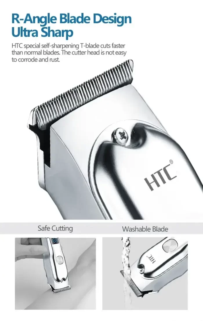 HTC AT 179 Professional rechargeable USB Cordless T Blade Hair Cutting Trimmer Clipper for Men - Image 6