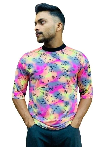 DG Brand Men's / Boys Stylish Round Neck T Shirt - 5 Sleev Style , Lycra Fabric Overall Print