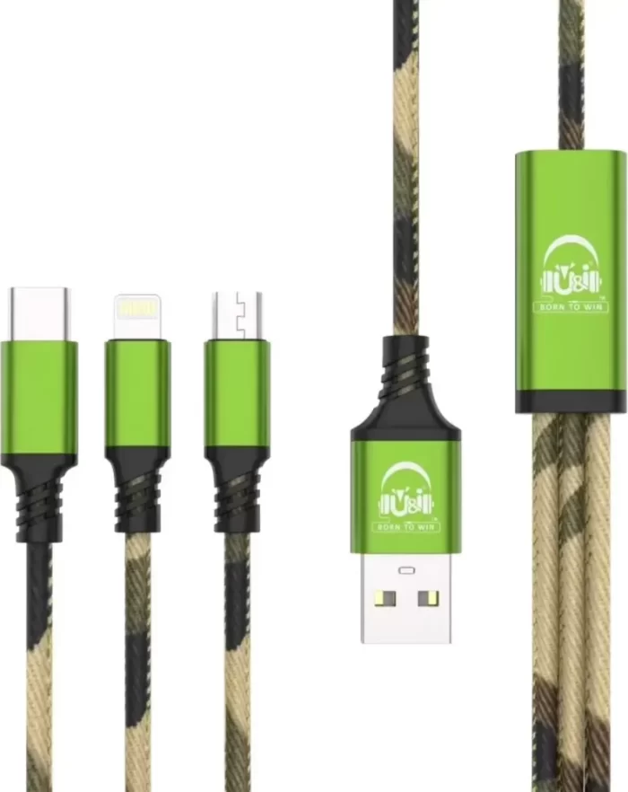 USB Type C Cable Multifunction Fast Charging Cable 3-in-1 USB Cable Micro USB/Type-C/iOS  (Compatible with All iOS, Android & Other Devices, Neon Green, One Cable)