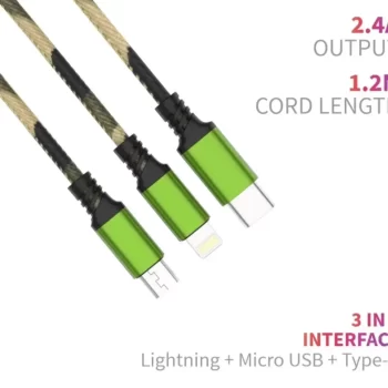 USB Type C Cable Multifunction Fast Charging Cable 3-in-1 USB Cable Micro USB/Type-C/iOS  (Compatible with All iOS, Android & Other Devices, Neon Green, One Cable) - Image 2