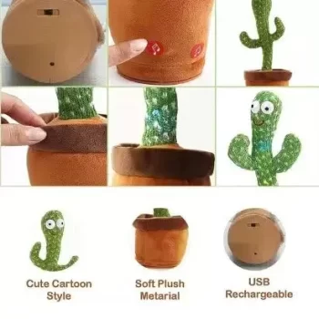 Cactus Toy Talking Cactus Plant Plush Toy Dancing Cactus Voice Repeat,Dancing,Recording,120 Songs for Babies Sunny Cactus Singing Toy (Green) with USB Charging Cable - Image 2
