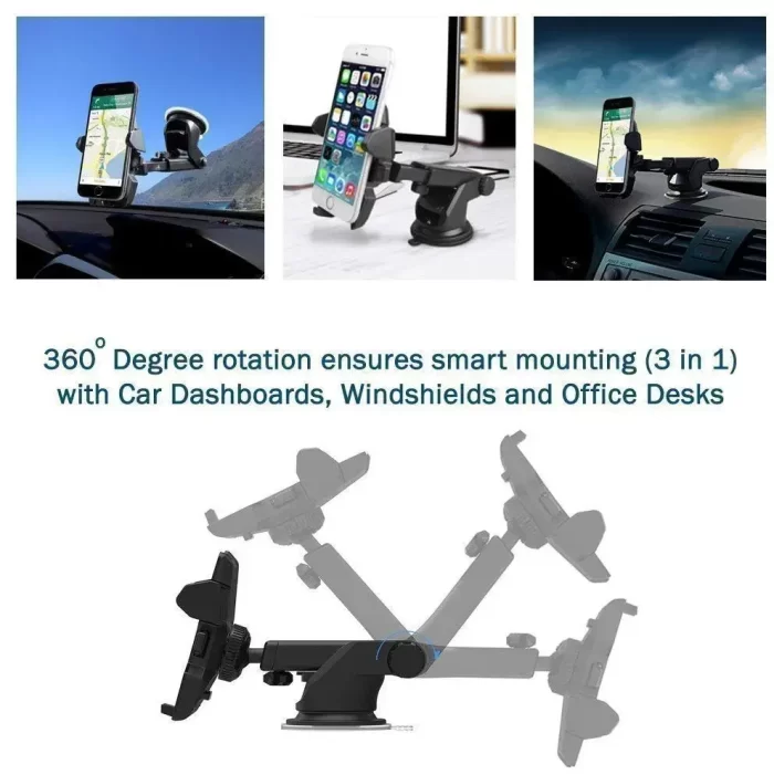 Die Hard Universal Long Neck Mobile Holder Mount with 360 Degree Rotation and Ultimate Reusable Suction Cup for Car Dashboard/Windshield (Black) - Image 5