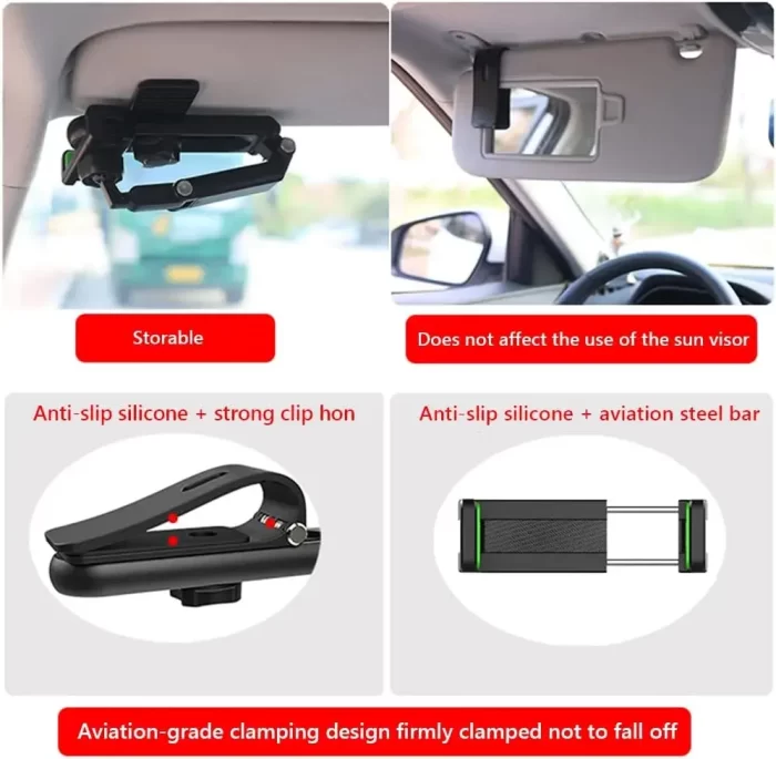 Phone Holder for Car, Rotatable and Foldable Car Phone Holder, Visor clip Universal Adjustable Cell Phone Holder for 4-7.2'' Smartphones - Image 5
